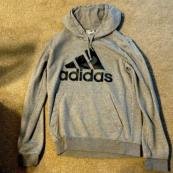 Adidas Grey Drawstring Hoodie with Camo Logo - Picture 1 of 2